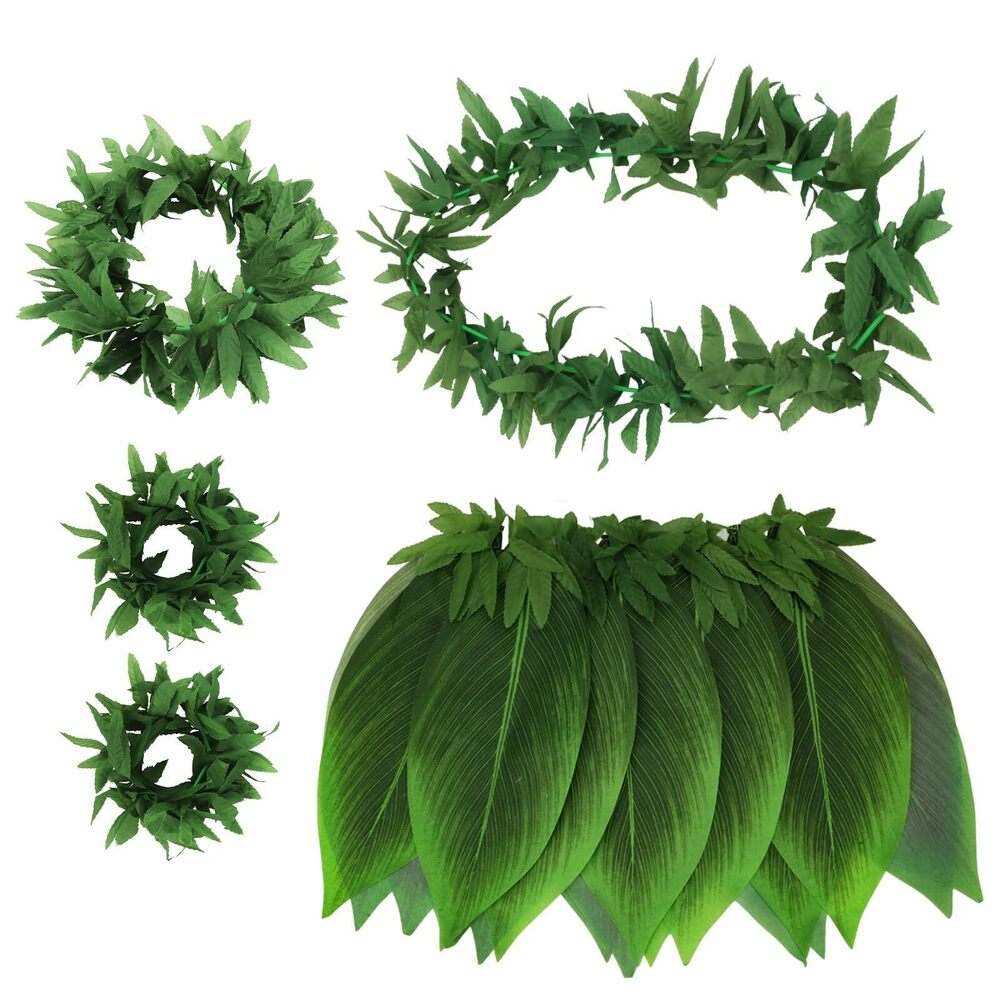 9587 5 Pcs Hawaiian Leaf Skirt Set For Luau Party Garland